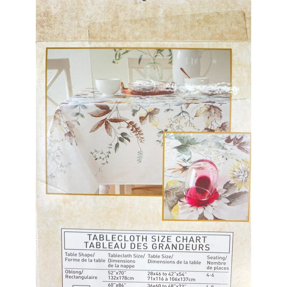 Benson Mills Fall Blossoms Tablecloth 60x84 Floral Spillproof Leaves Autumn